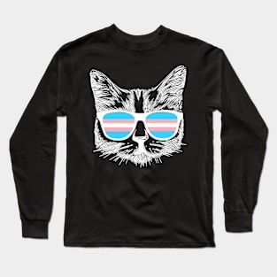 Transgender Pride Flag Cat Transgender Awareness Gift Long Sleeve T-Shirt